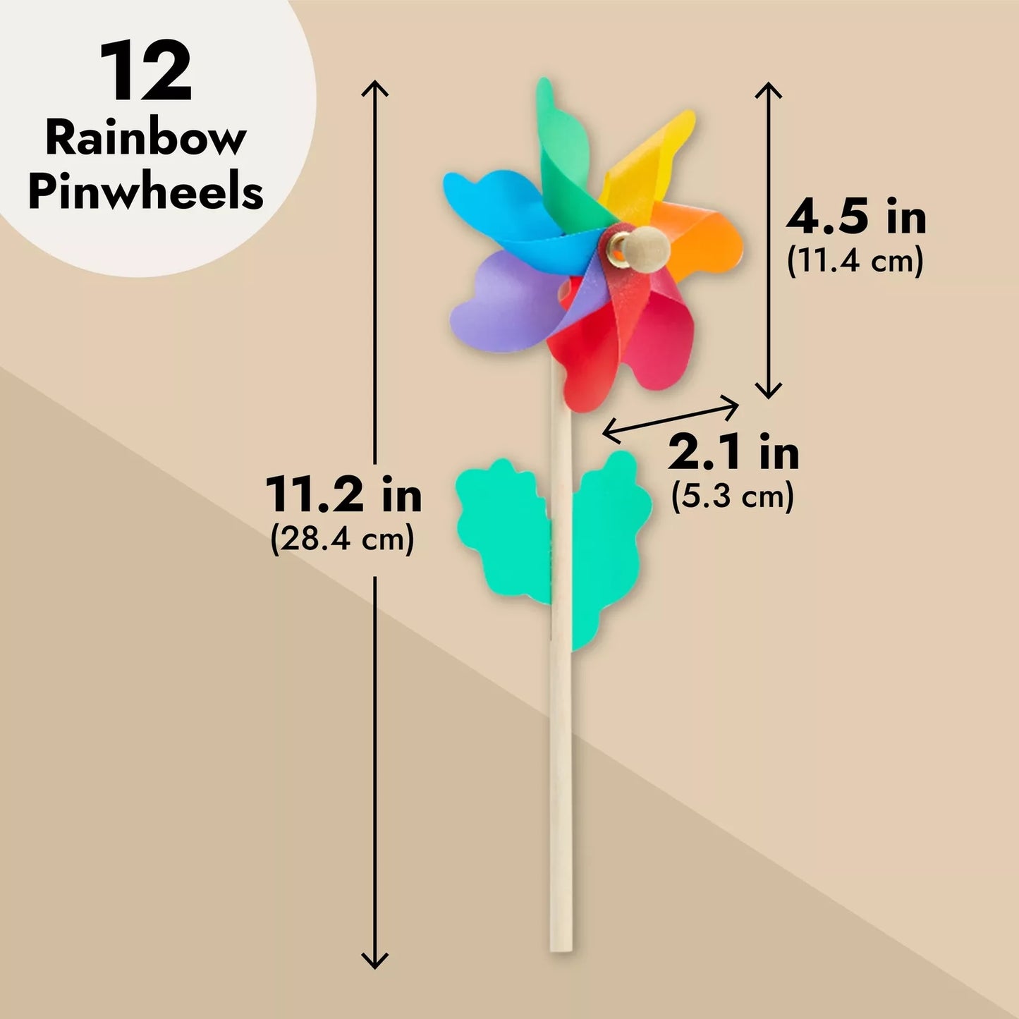 12-Pack Rainbow Flower Pinwheels