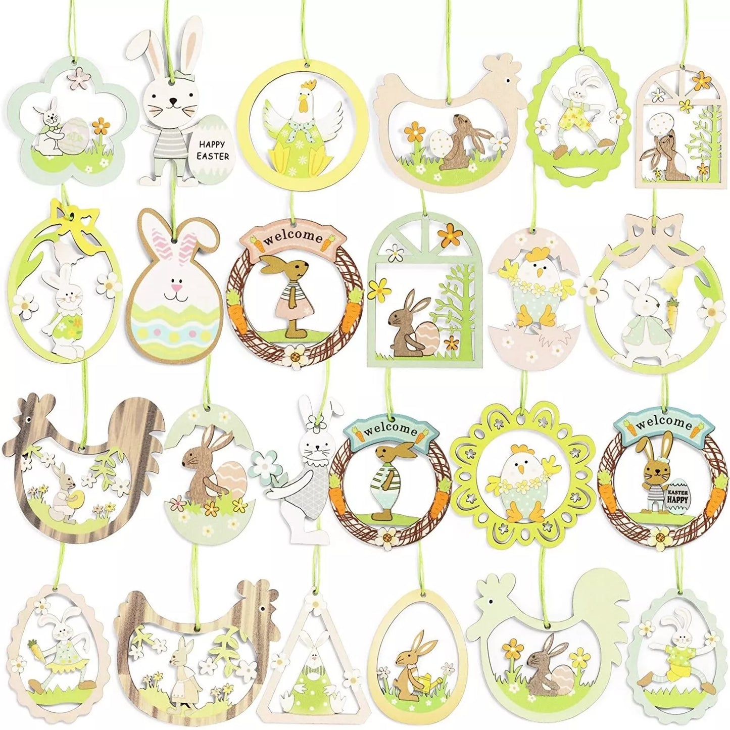 24-Piece Wood Easter Hanging Ornaments