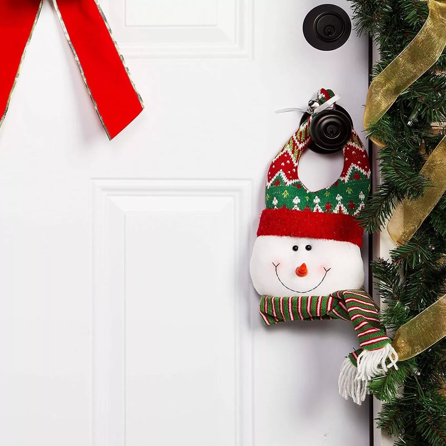 2-Pack Snowman & Santa Claus Plush Christmas Door Knob Hangers