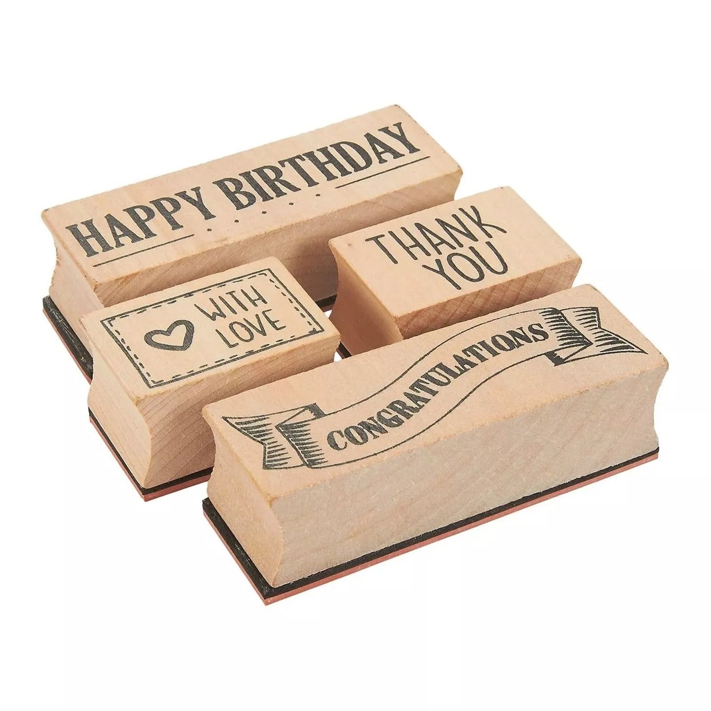 4-Piece Card Making Stamps Set, Wood Mounted Rubber Stamps