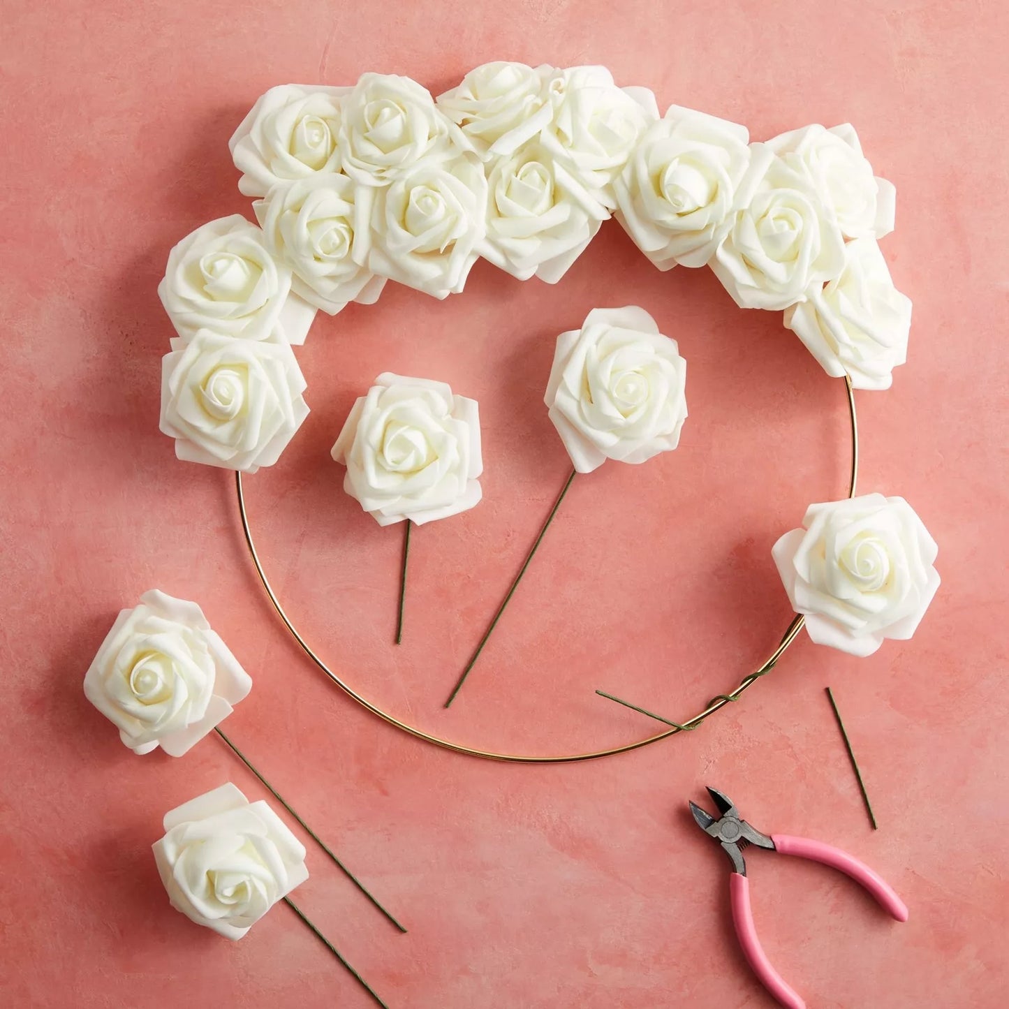 60-Pack Artificial Cream Rose Flower Heads with Stems