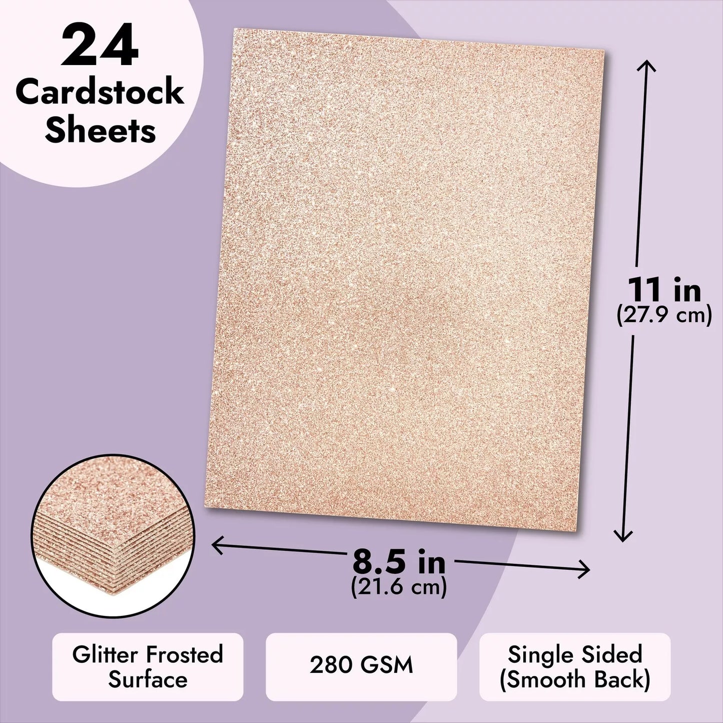 24 Sheets Rose Gold Glitter Cardstock Paper