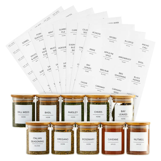 184 White Spice Jar Labels Preprinted and Water-Resistant