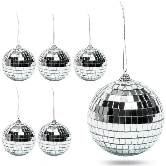 6-Pack 4-Inch Disco Ball Ornaments Hanging Christmas Tree