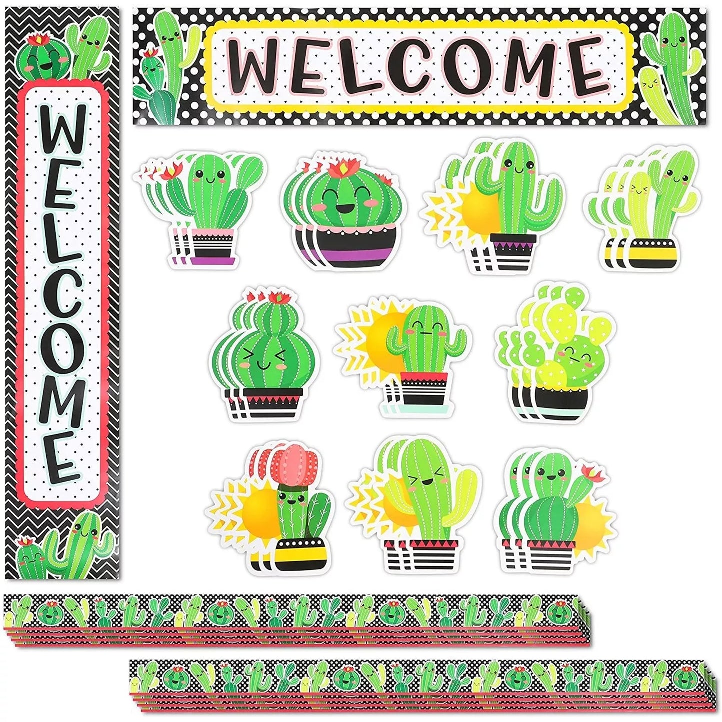 Cactus Bulletin Board Cutouts - Colorful Chalkboard Borders, 40 Pieces