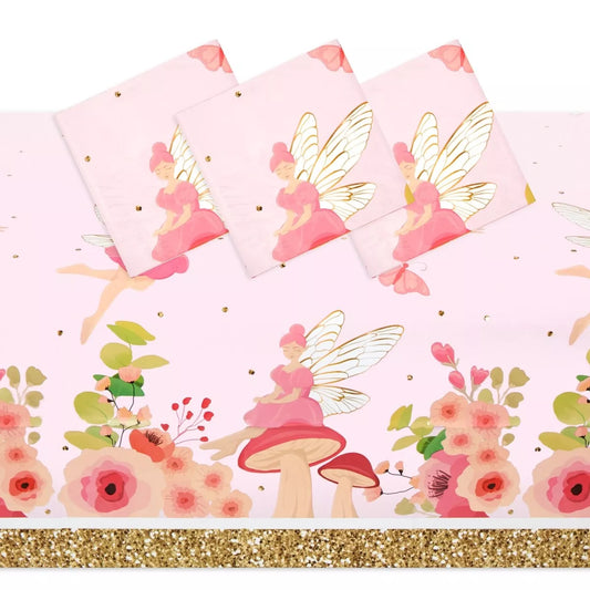 3 Pack Fairy Tea Party Tablecloths for Girls Floral Birthday Supplies