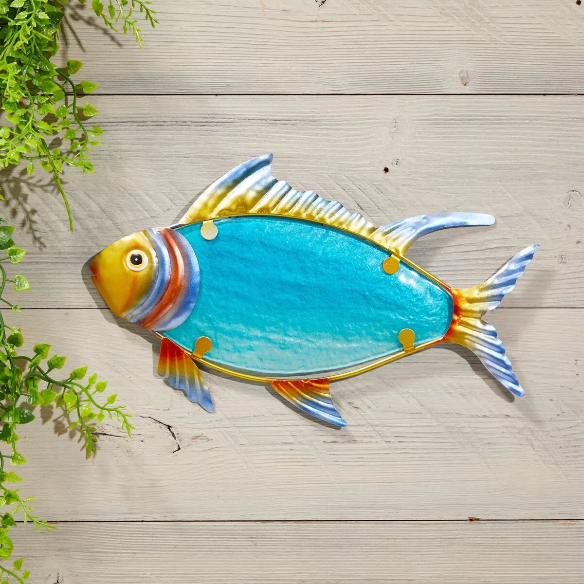 Okuna Outpost Outdoor Metal Fish Wall Decor Blue