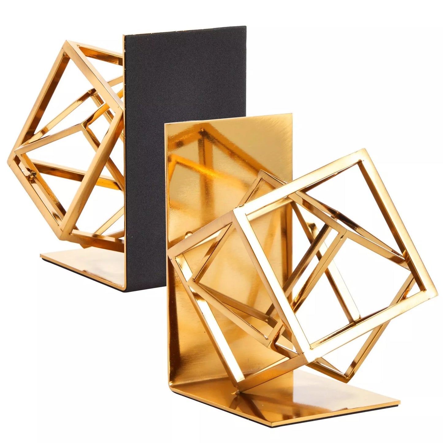 Decorative Gold Bookends Square Metal Geometric Design