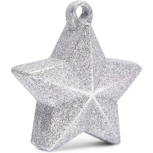 6 Glitter Star Balloon Weights - Silver, 5.2 oz