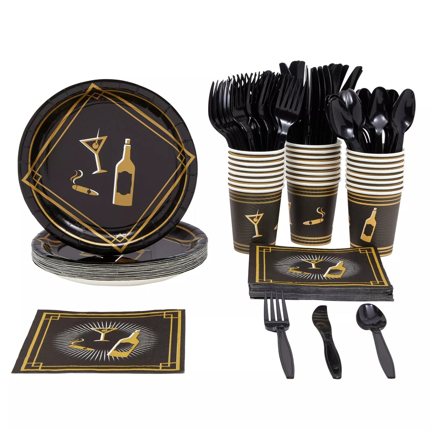 144-Piece Roaring 20s Disposable Dinnerware Set - Serves 24, 1920s Theme Party