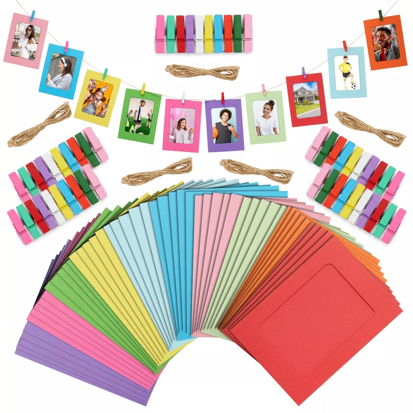 50-Pack 4x6 Cardboard Picture Frames with Clips 10 Colors