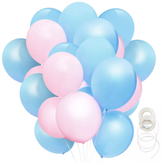 100-Pack Pink and Blue Balloons for Gender Reveal with 32.8 Feet Ribbon, 12 in