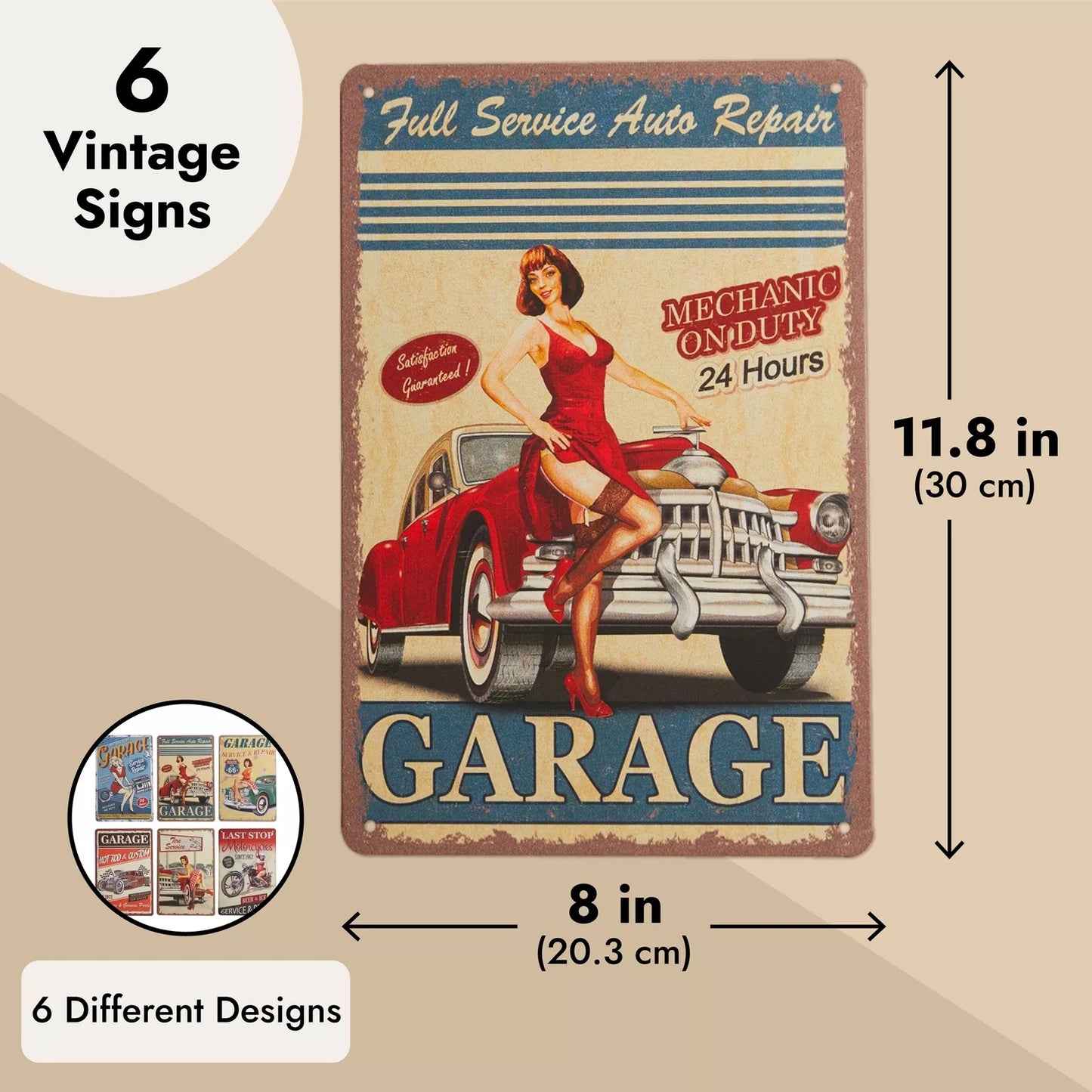 6-Pack Vintage Metal Signs for Man Cave Bar Garage