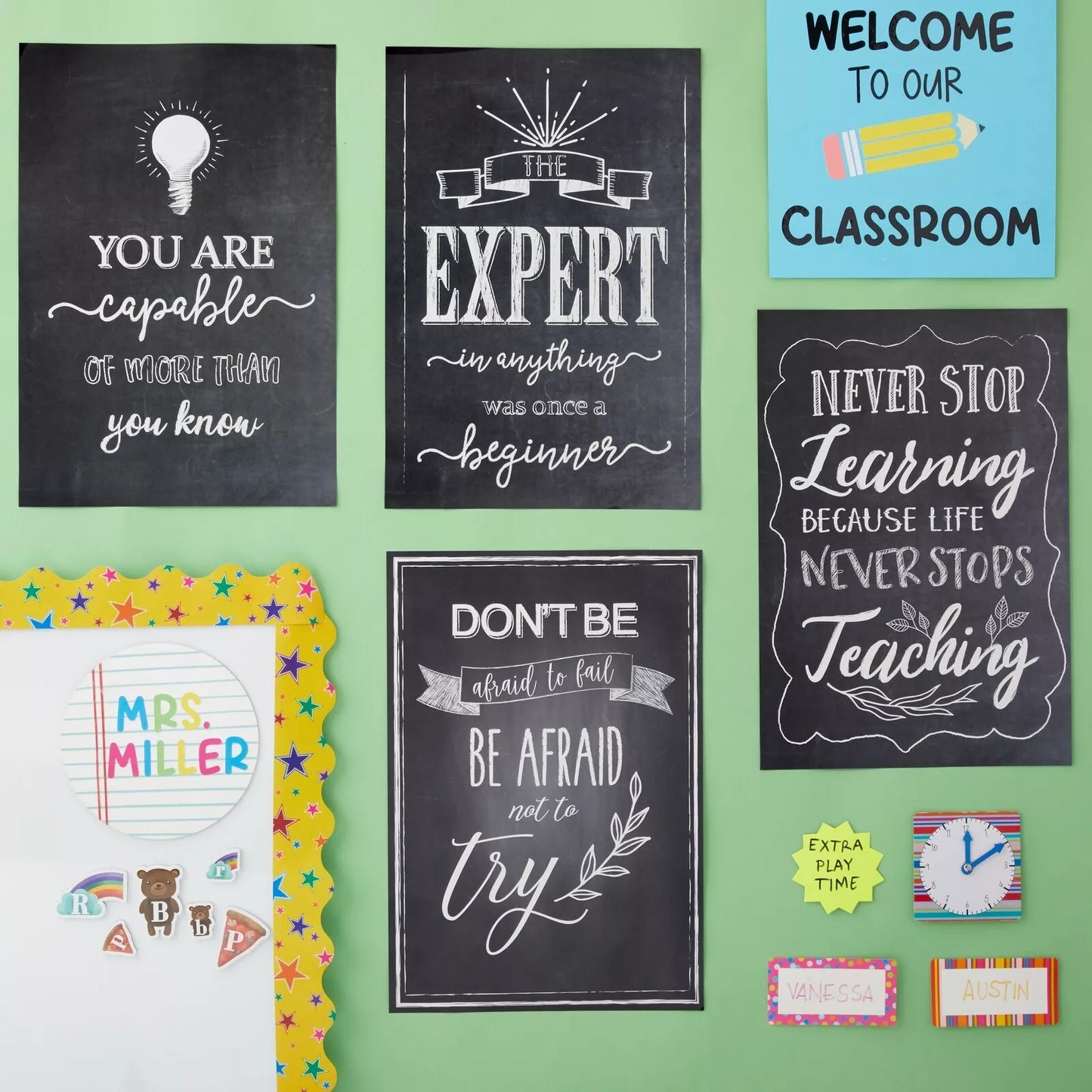 20-Pack Chalkboard Design Motivational Posters