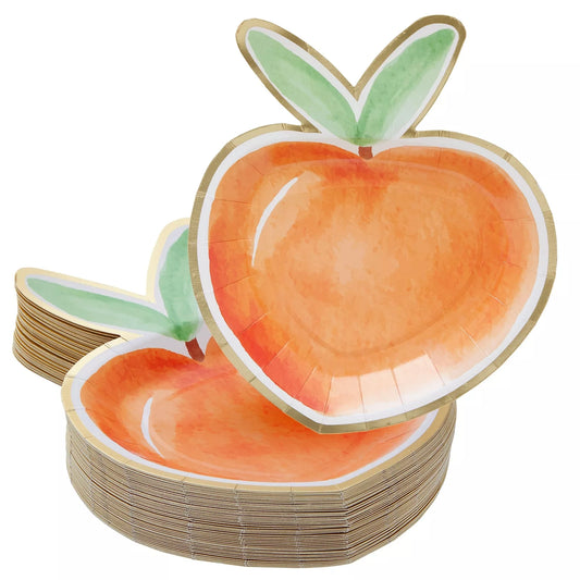 48 Pack Peach Paper Plates with Die-Cut Design and Gold Foil Border (7 in)