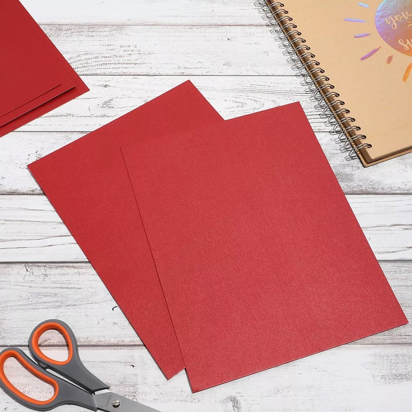 50-Pack Red Metallic Cardstock for Christmas Crafts, 8.5x11