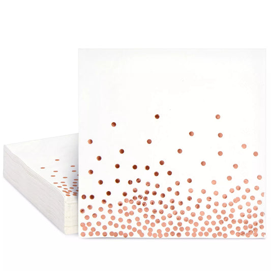 100 Rose Gold Paper Lunch Napkins - 6.5 in, Disposable Party Napkin