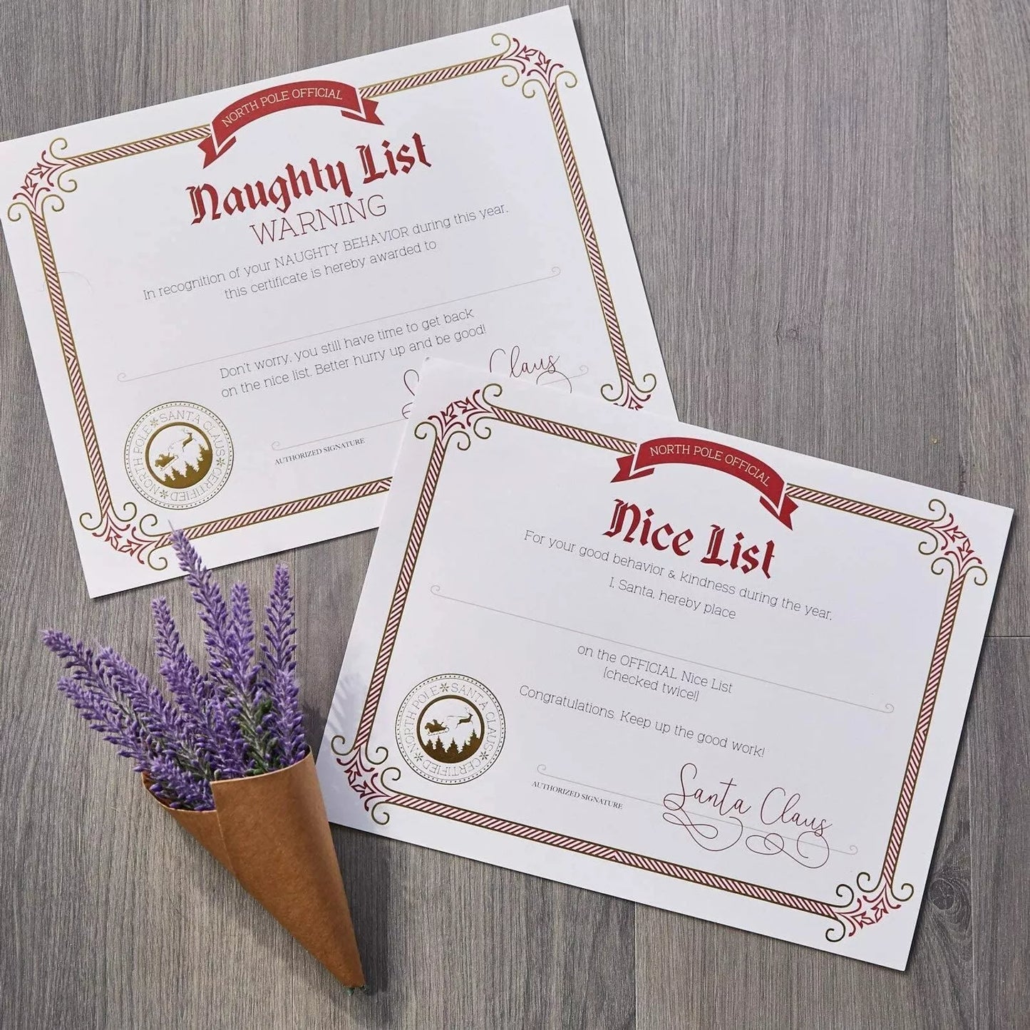 48-Pack Christmas Nice and Naughty List Certificates