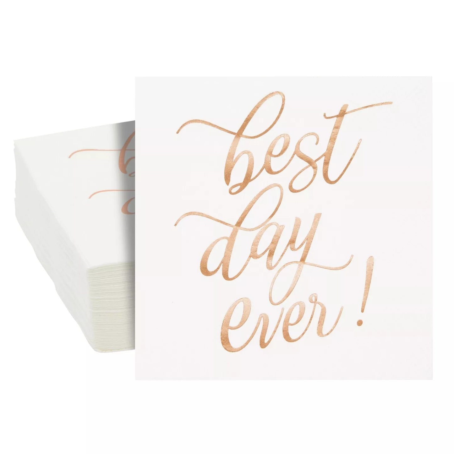 50-Pack Best Day Ever Napkins - Disposable Napkins for Wedding (Rose Gold)