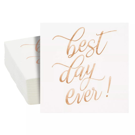 50-Pack Best Day Ever Napkins - Disposable Napkins for Wedding (Rose Gold)