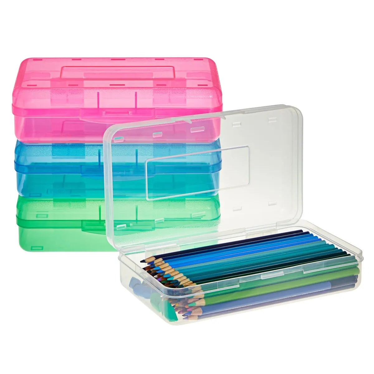 4 Pack Clear Plastic Pencil Cases for Students - 4 Color