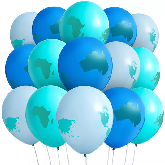 50 Pack World Balloons, 12" Earth Day Decorations for Around the World Party