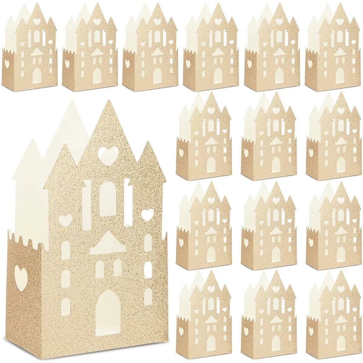 16 Pack Gold Glitter Princess Party Favor Boxes