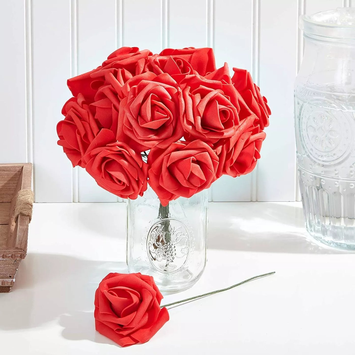 60-Pack Red Artificial Rose Flower Heads with Stems