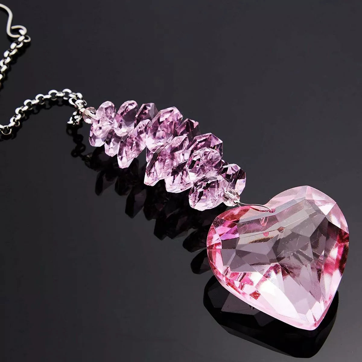 Pink Heart Crystal Suncatcher Prism for Window