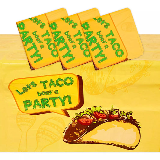 Mexican Fiesta Tablecloth, Let’s Taco Bout A Party (54 x 108 in, 3 Pack)