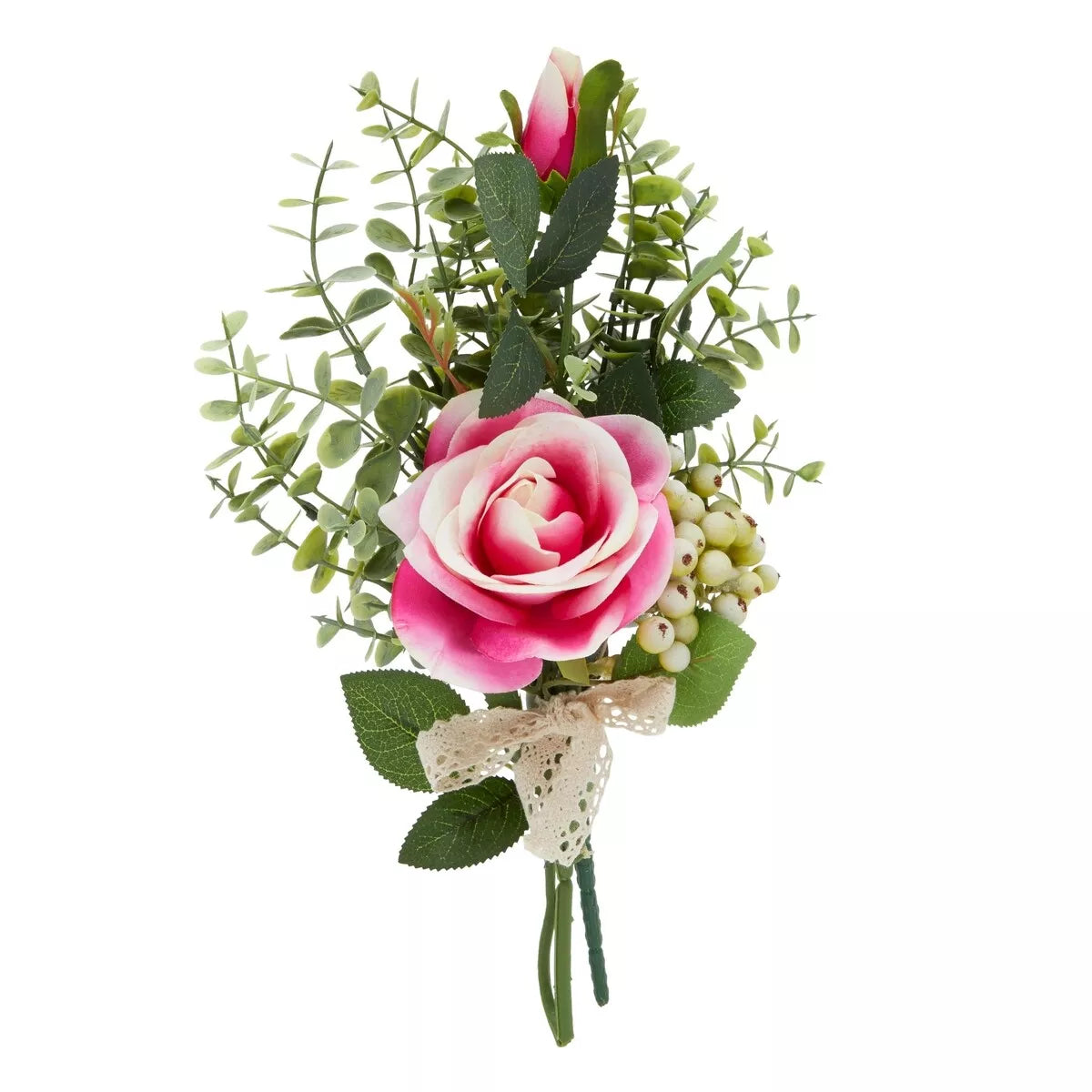 14x17 Artificial Floral Arrangement Pink Rose & Eucalyptus Bouquet