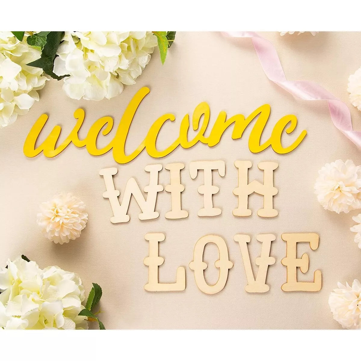 Unfinished Wooden Welcome Sign, Welcome with Love