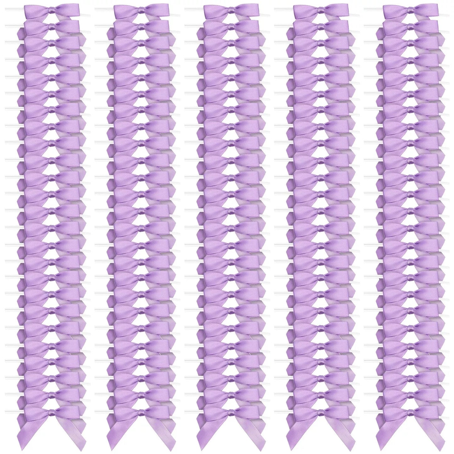 100 Pack Light Purple Satin Bow Twist Ties with Twist Ties for Treat Bags, 3