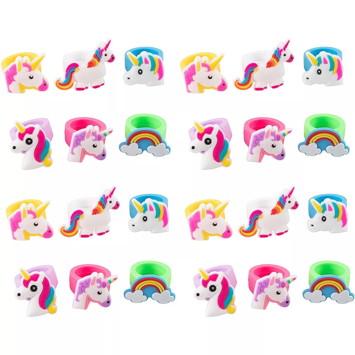 24-Pack Rubber Rainbow Unicorn Toy Rings for Girls Birthday Party Favors Gifts