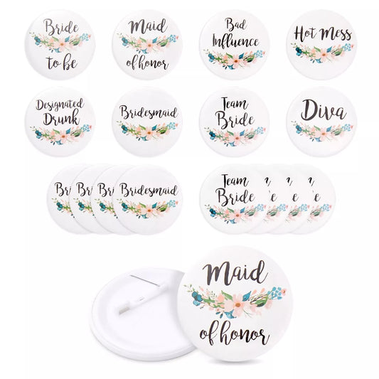 16 Pack Bridal Wedding Party Pins Button Bridesmaid Gift 8 Floral Design 2.5"