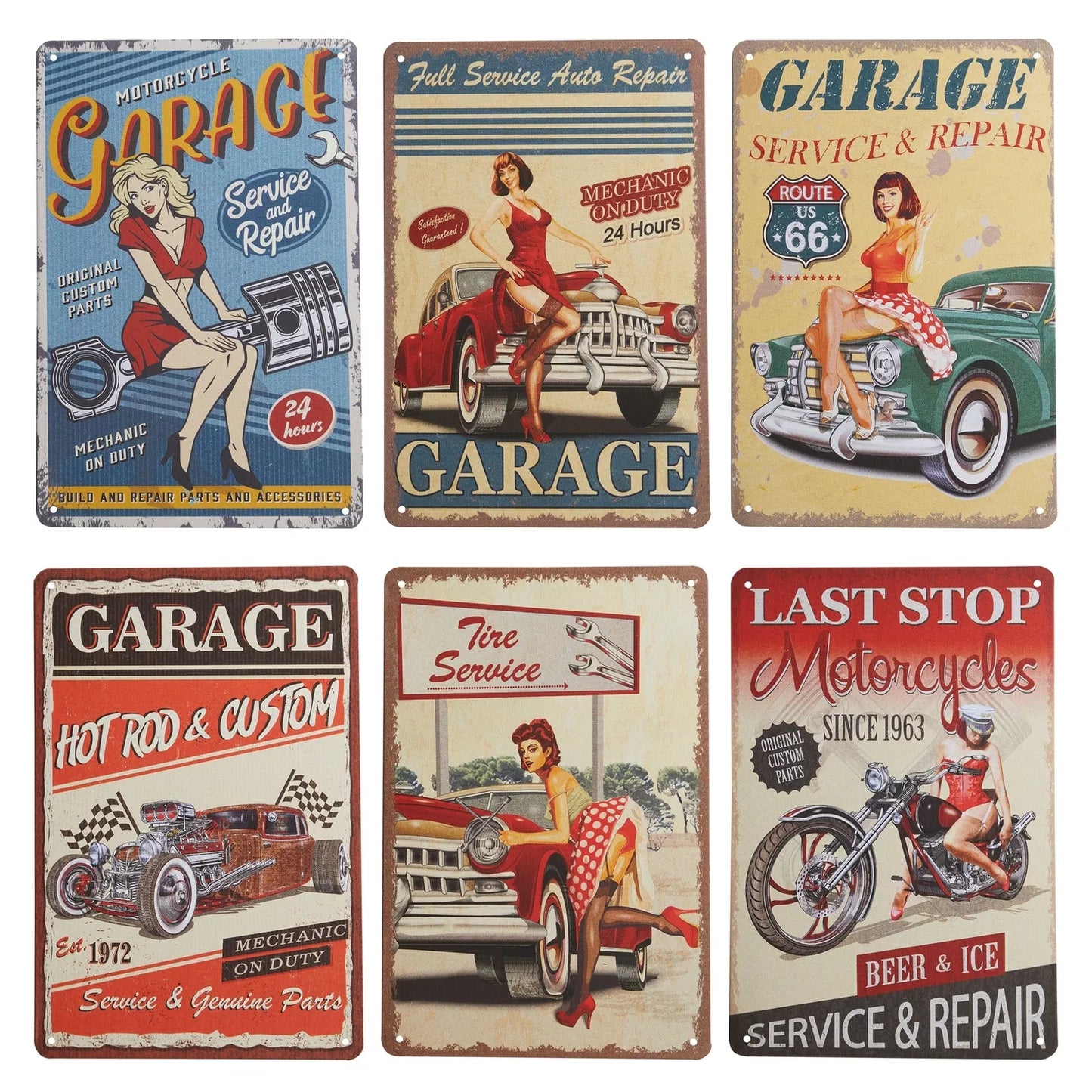 6-Pack Vintage Metal Signs for Man Cave Bar Garage