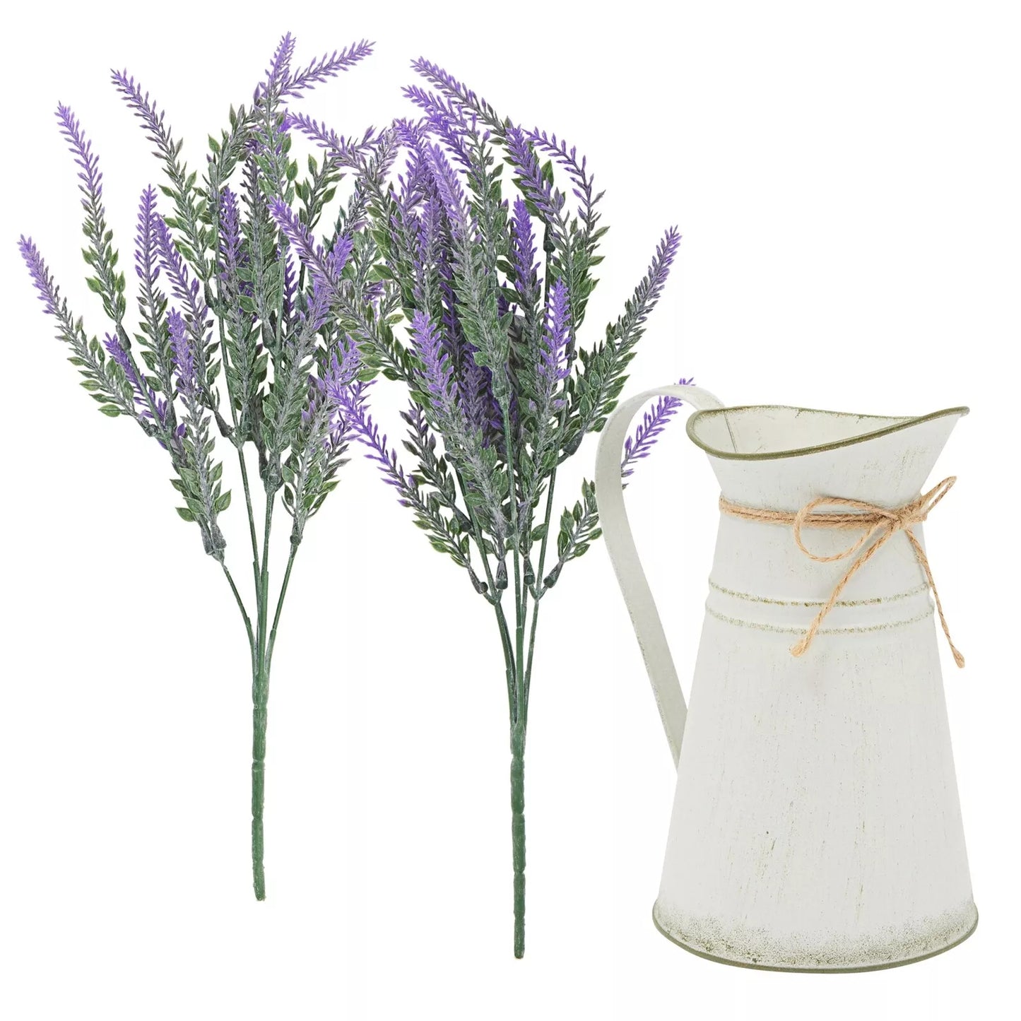 Set of 2 Artificial Lavender Flowers in Milk Jug Vase