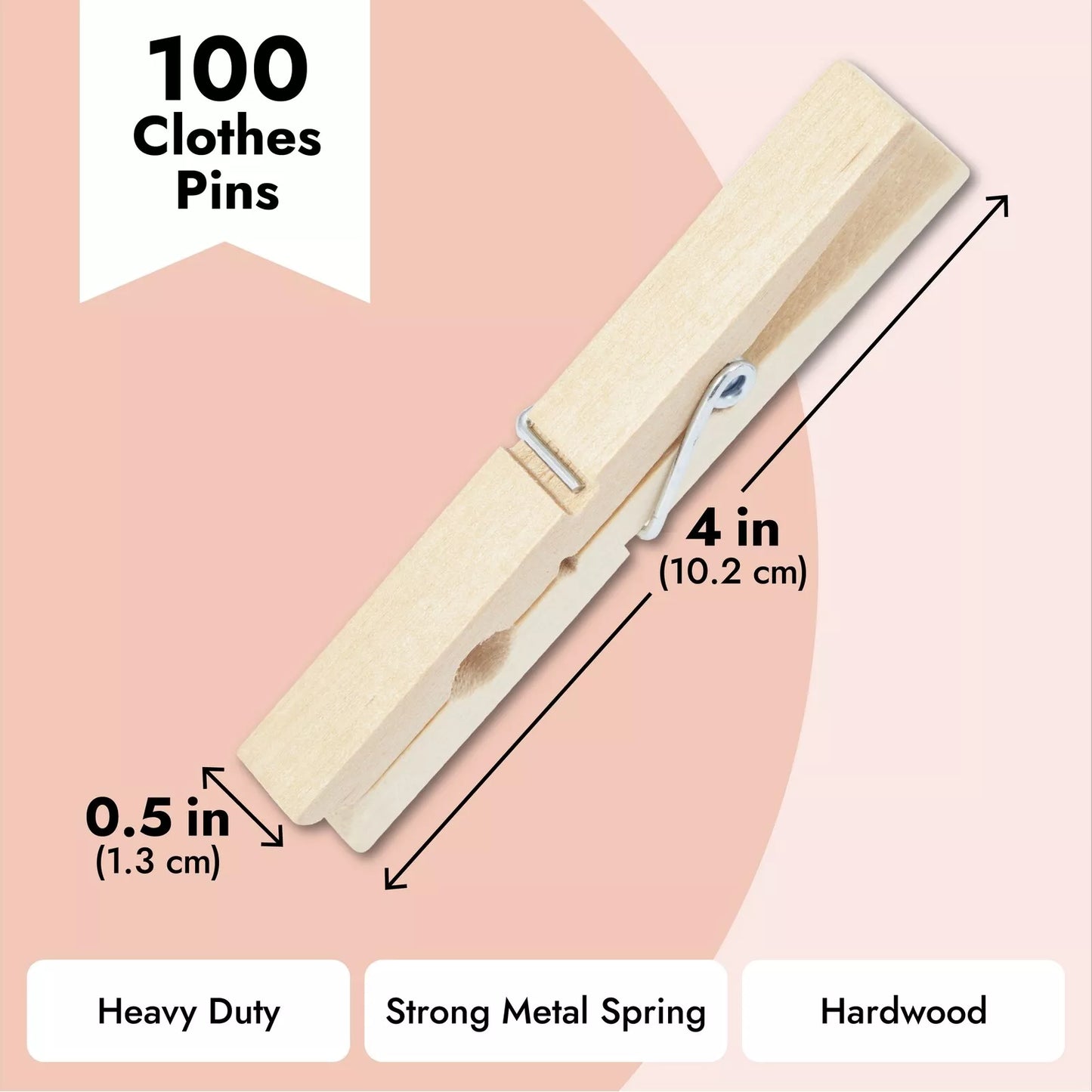 100-Pack Large Wooden Clothes Pins 4-Inch