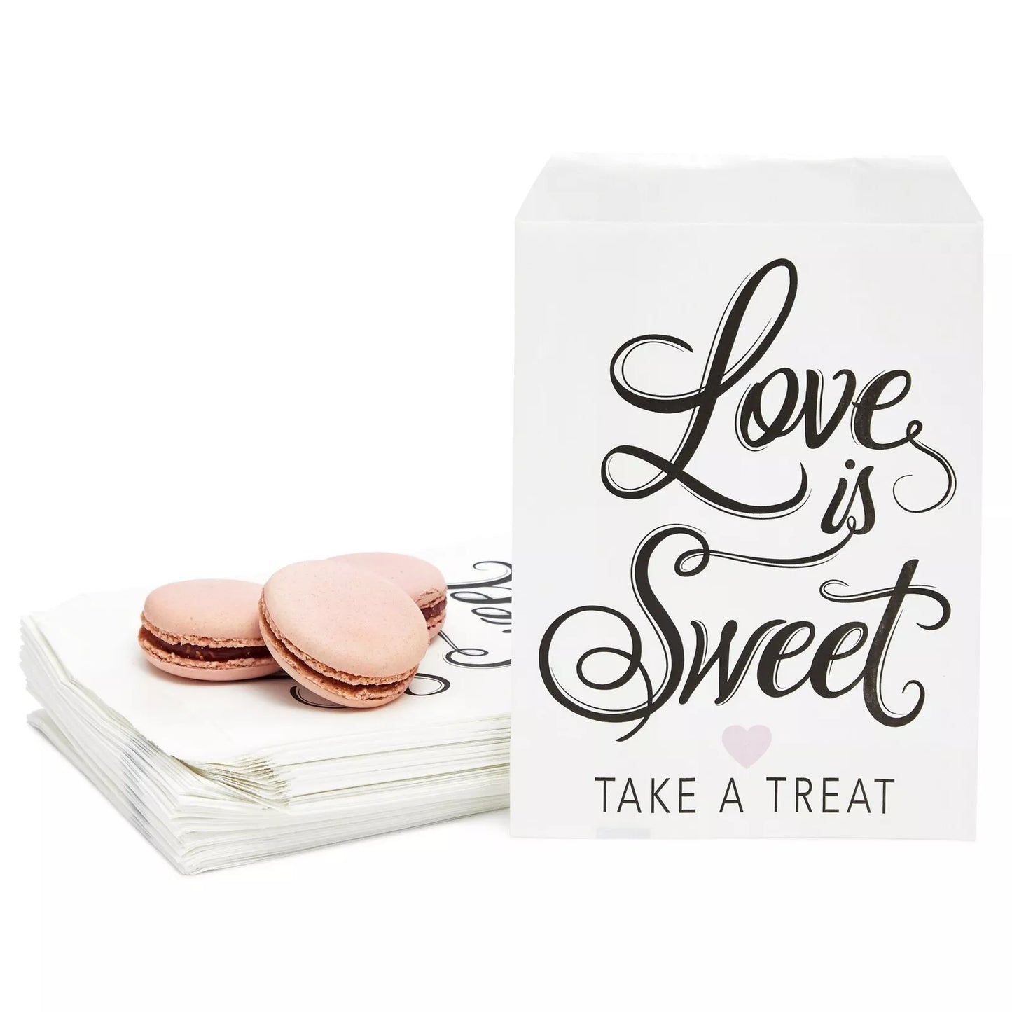 100 Love Is Sweet Treat Bags - For Wedding, Bridal Shower, Engagement Party