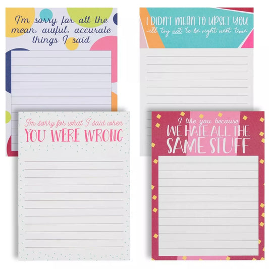 4 Pack Sarcastic Note Pad Set, Funny Office Supplies, 50 Sheets, 4 x 5.2 in