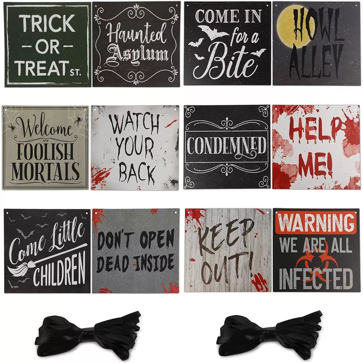 12-Pack Halloween Beware Signs with Rope