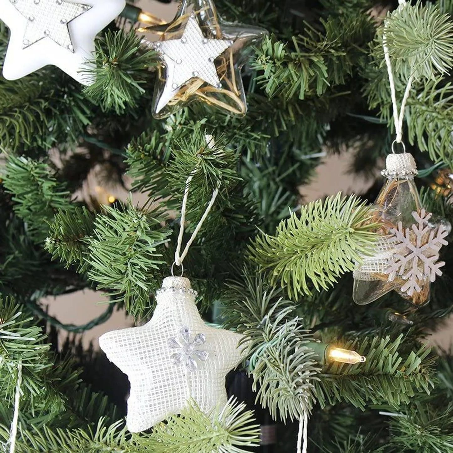 12-Pack Rustic Glass Star Ornaments for Christmas Tree