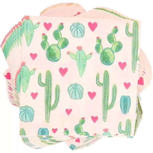 100 Cactus Fiesta Theme Paper Napkins - 6.5 in, for Birthday Decorations