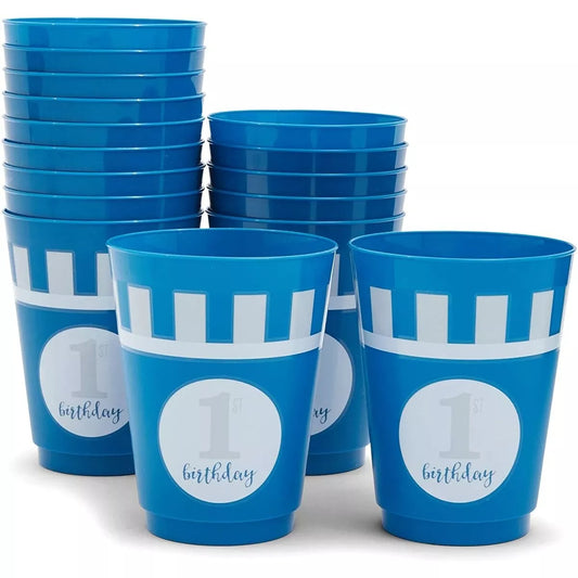 16x Plastic 16 oz Party Cups 1st Birthday Reusable Tumblers for Kids Boys