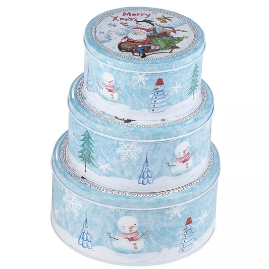 Set of 3 Christmas Nesting Cake Tins, Cookie Food Storage