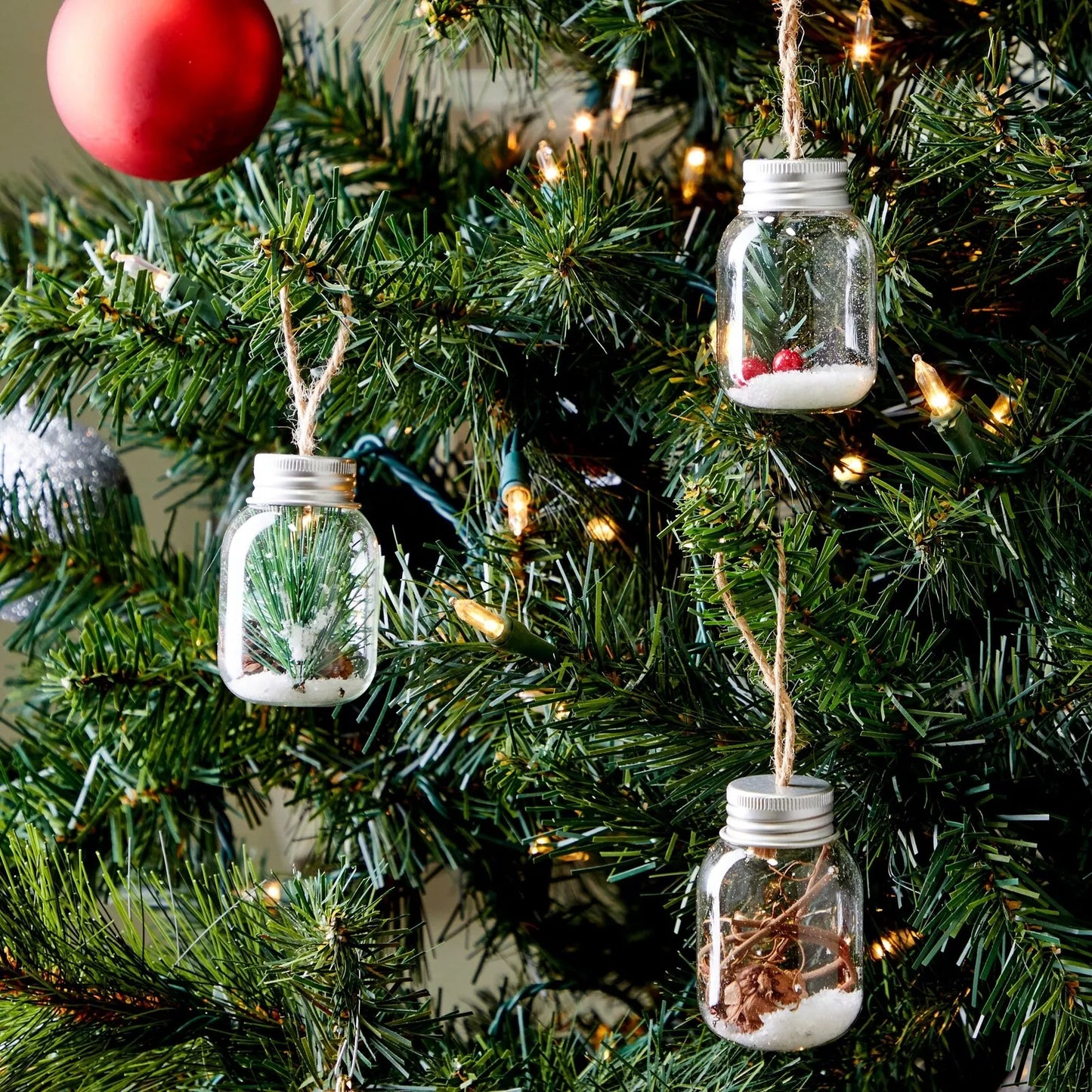 6-Pack Clear Glass Rustic Christmas Tree Ornaments