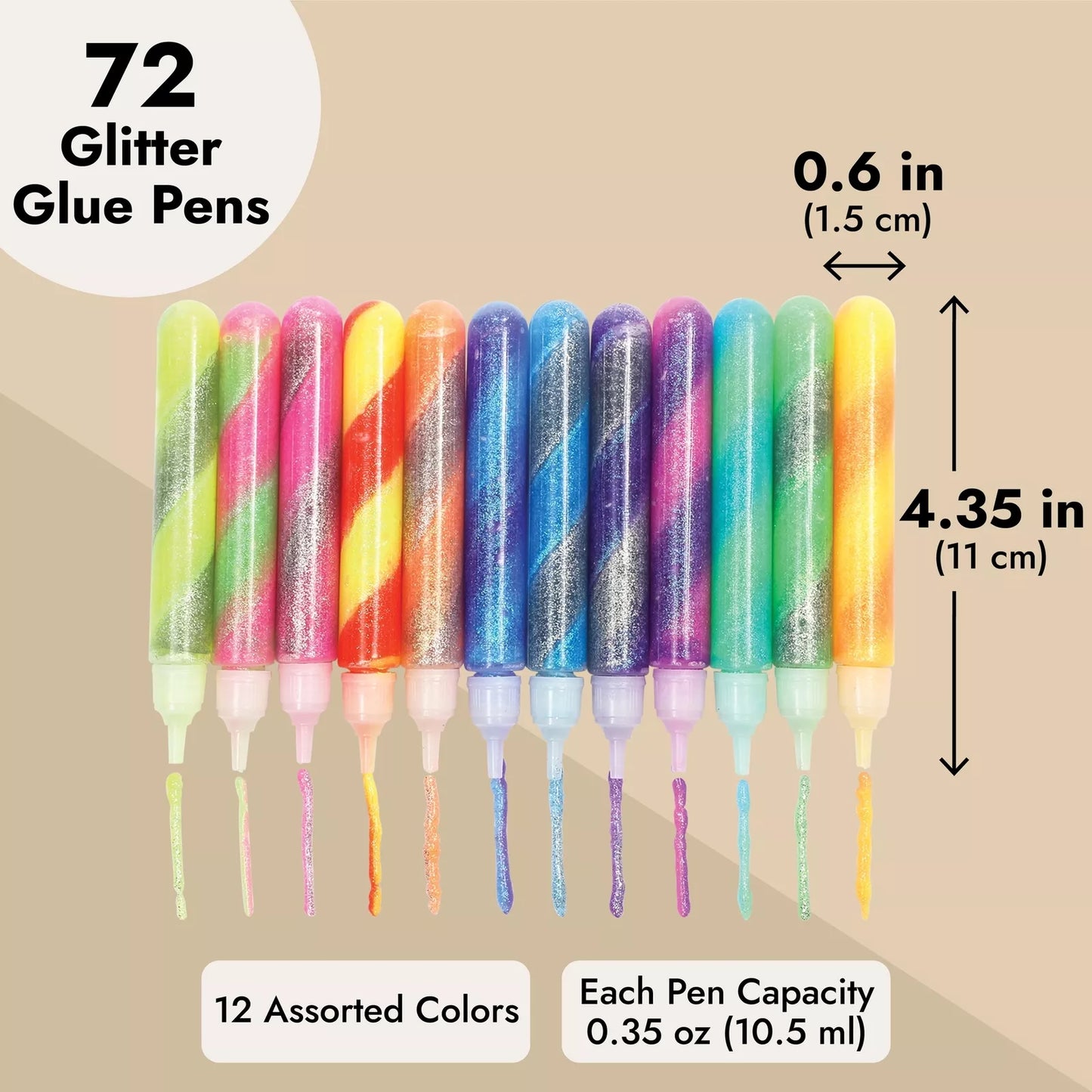 72-Pack Art Glue with Glitter Gel Pens, 12 Rainbow Colors