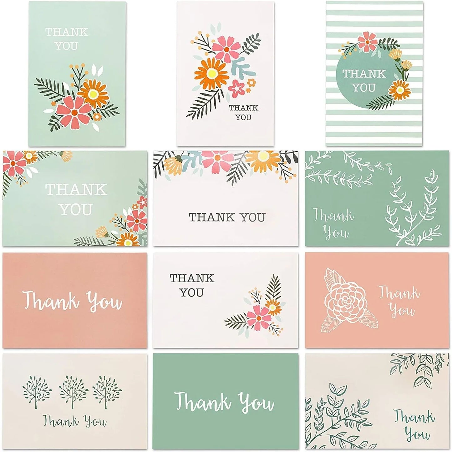 96-Pack Floral Thank You Note Cards with Envelopes