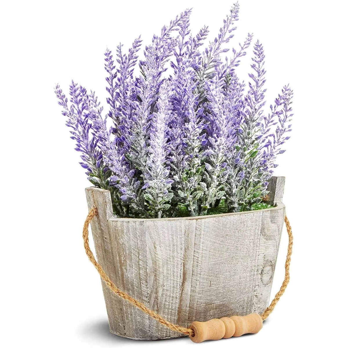 Artificial Lavender Plant in Rustic Wooden Box