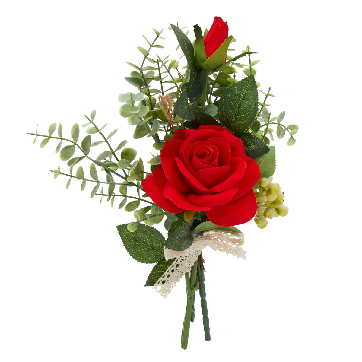 Red Rose & Eucalyptus Bouquet, Artificial Floral Arrangement